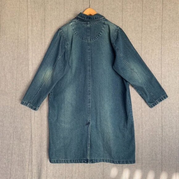 Vintage 90s Great Adventure Denim Long Button Front Midi Length Overcoat Jacket - Picture 4 of 10